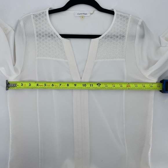 Calvin Klein white sheer blouse with roll up button adjustable sleeves med - Picture 9 of 11
